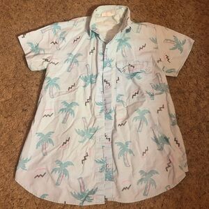 Vintage Tropical Palm AOP Beach Vacation Button Down Shirt 100% Cotton sz6 *FLAW